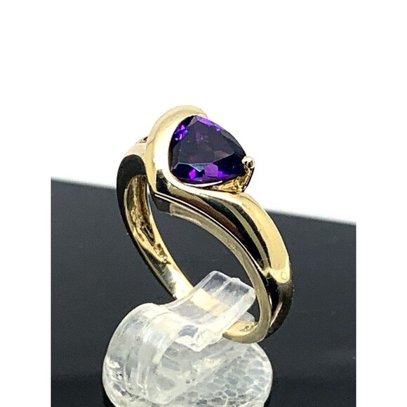 Amethyst Diamond Cocktail Ring Trillion Cut 14k Yellow Gold Estate Women… - Picture 3 of 14